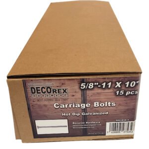 5/8" - 11 x 10" Carriage Bolt | Round Head | Hot Dip Galvanized | 15pcs Box