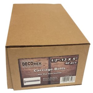 1/2" - 13 x 5" Carriage Bolt | Round Head| Hot Dip Galvanized | 40pcs Box