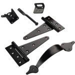 Gate Combo Kit - 2X T-Hinges 6" - Gate Handle 10" - Spring Loaded Gate Latch - Powder Coated Black - Screws Included - DHCGK