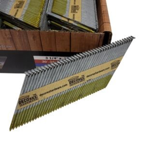 3 1/4" x .120 Ring Shank Strip Nails, Paper Collated, Hot Dip Galvanized (30-34 Degree) - 2500pcs box (DHSNR-314.120)