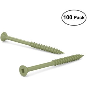 Deck Screws #8 x 2-1/2" ACQ Green Ceramic Finish, Square Drive (100 Pack)