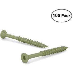 Deck Screws #8 x 2" ACQ Green Ceramic Finish, Square Drive (100 Pack)