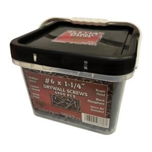 #6 x 1-1/4" Drywall Screws – Bulk 4,000 Pack, Coarse Thread, Sharp Point, Flat Head, Phillips Drive, Black Phosphate – Wood Stud Drywall Fasteners + Driver Bit Included (TDW6114.40)