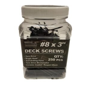 #8 x 3 Deck Screws, Torx Drive, Bugle Head, Black Ruspert, Self-Drilling - 250pcs Jar