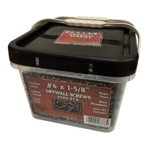 #6 x 1-5/8" Drywall Screws – Bulk 4,000 Pack, Coarse Thread, Sharp Point, Flat Head, Phillips Drive, Black Phosphate – Wood Stud Drywall Fasteners + Driver Bit Included (TDW6158.40)