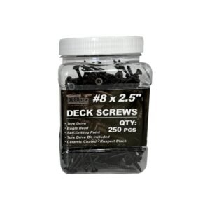 #8 x 2.5 Deck Screws, Torx Drive, Bugle Head, Black Ruspert, Self-Drilling - 250pcs Jar