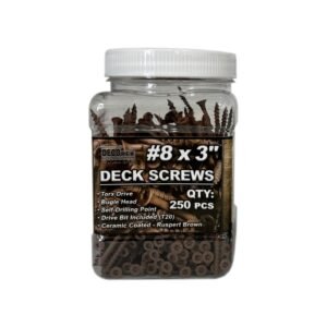 #8 x 3 Deck Screws, Torx Drive, Bugle Head, Brown Ruspert, Self-Drilling - 250pcs Jar
