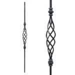 Iron Stair Balusters 1/2" Square x 44" Long, Big Basket, Hollow, Black Powder Coated - 15pcs - (Satin Black) - DH-14