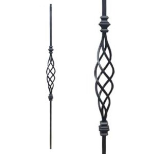 Iron Stair Balusters 1/2" Square x 44" Long, Big Basket, Hollow, Black Powder Coated - 15pcs - (Satin Black) - DH-14