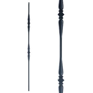 Iron Stair Balusters 1/2" Square x 44" Long, Double Spoon, Hollow, Black Powder Coated - 15pcs - (Satin Black) - DH-17