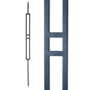 Iron Stair Balusters 1/2" Square x 44" Long, Modern Rectangle with Square, Hollow, Black Powder Coated - 15pcs - (Satin Black) - DH-21