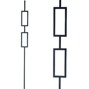 Iron Stair Balusters 1/2" Square x 44" Long, Double Rectangle, Hollow, Black Powder Coated - 15pcs - (Satin Black) - DH-34