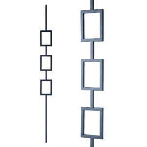 Iron Stair Balusters 1/2" Square x 44" Long, Tripple Rectangle, Hollow, Black Powder Coated - 15pcs - (Satin Black) - DH-35