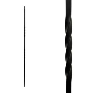 Iron Stair Balusters 1/2" Square x 44" Long, Double Twist, Hollow, Black Powder Coated - 30pcs - (Satin Black) - DH-03