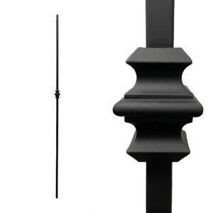 Iron Stair Balusters 1/2" Square x 44" Long, Single Knuckle, Hollow, Black Powder Coated - 15pcs - (Satin Black) - DH-06