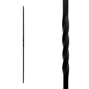 Iron Stair Balusters 1/2" Square x 44" Long, Single Twist, Hollow, Black Powder Coated - 30pcs - (Satin Black) - DH-02